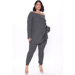 Fashion Nova Make Me Smile Women’s Gray Heavy Knit Long Sleeve Sweater Set 3X